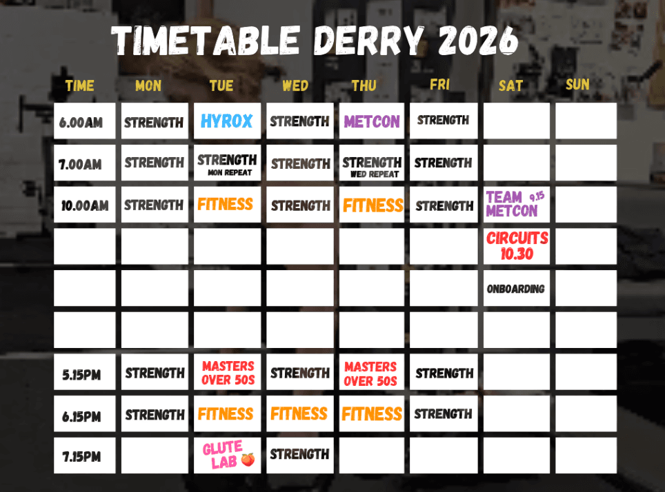 Derry gym weekly class timetable